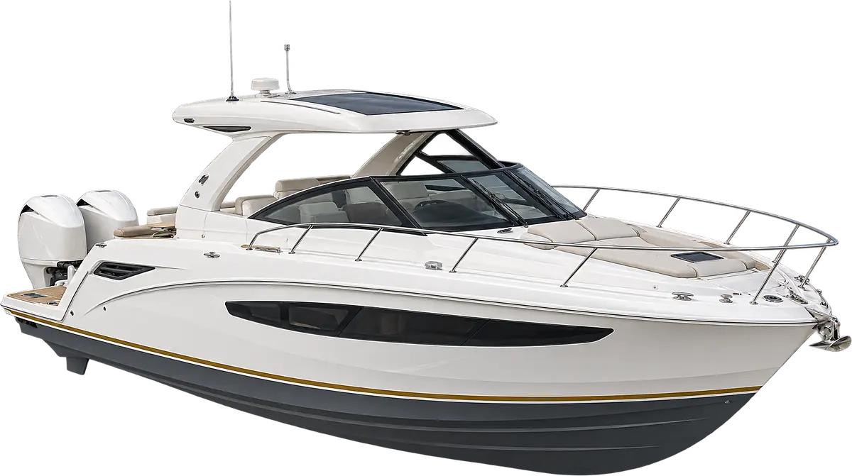 White express cruiser with a gold waterline stripe